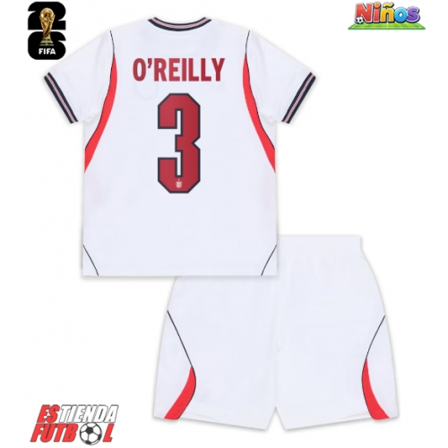 Inglaterra Nico O'Reilly #3 Primera Equipación Niños Mundial 2026 Manga Corta (+ Pantalones cortos)